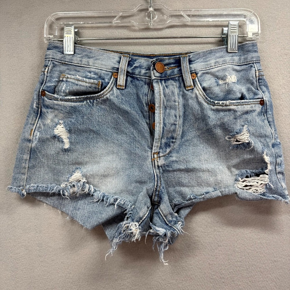 BLANKNYC Cut Off Jean Shorts Womens 25 Blue Denim Distressed Raw Hem Button Fly